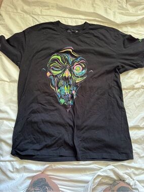 Black Graphic Tee with Neon Skull Design onnit